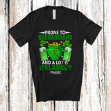 MacnyStore - Personalized Prone To Shenanigans Lot O' Malarkey; Happy St. Patrick's Day Custom Name Dabbing Shamrocks T-Shirt