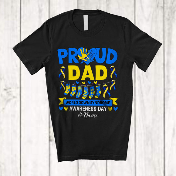 MacnyStore - Personalized Proud Dad; Lovely Father's Day Custom Name World Down Syndrome Ribbon T-Shirt