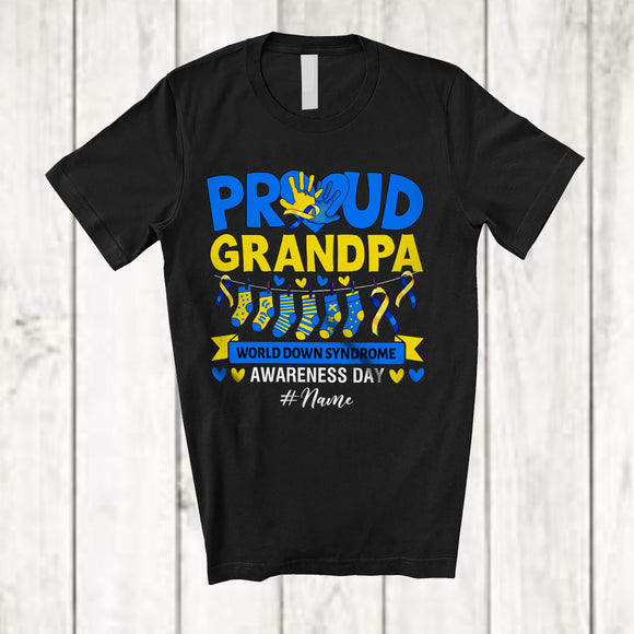 MacnyStore - Personalized Proud Grandpa; Lovely Father's Day Custom Name World Down Syndrome Ribbon T-Shirt