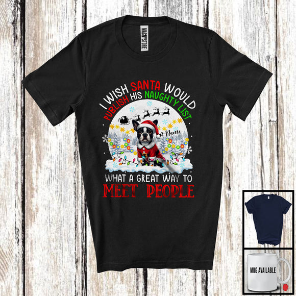 MacnyStore - Personalized Publish His Naughty List; Lovely Christmas Custom Name Boston Terrier Santa T-Shirt