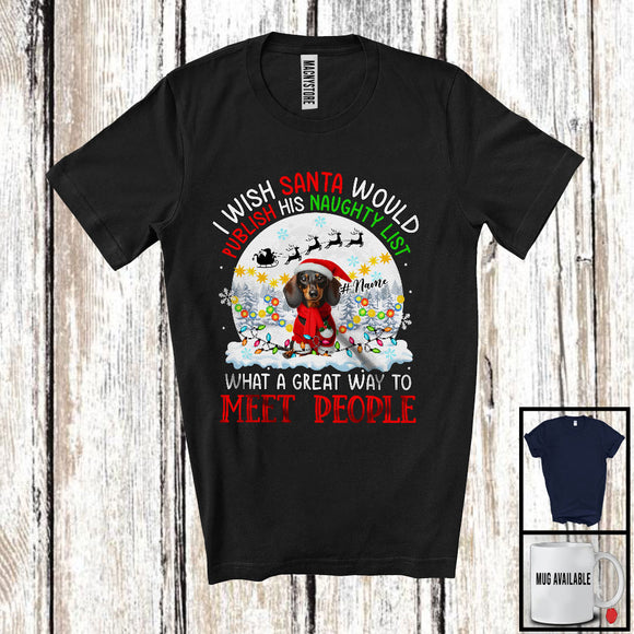 MacnyStore - Personalized Publish His Naughty List; Lovely Christmas Custom Name Dachshund Santa T-Shirt