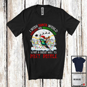 MacnyStore - Personalized Publish His Naughty List; Lovely Christmas Custom Name Hummingbird Santa T-Shirt