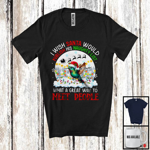 MacnyStore - Personalized Publish His Naughty List; Lovely Christmas Custom Name Hummingbird Santa T-Shirt