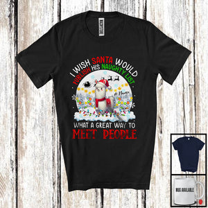 MacnyStore - Personalized Publish His Naughty List; Lovely Christmas Custom Name Llama Santa T-Shirt