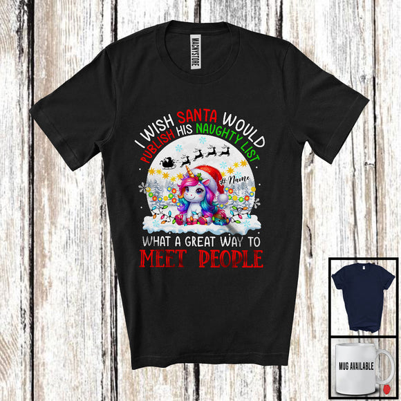 MacnyStore - Personalized Publish His Naughty List; Lovely Christmas Custom Name Unicorn Santa T-Shirt