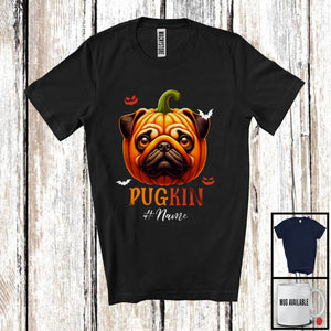 MacnyStore - Personalized Pugkin; Scary Halloween Cosplay Animal; Custom Name Pug Pumpkin Face T-Shirt