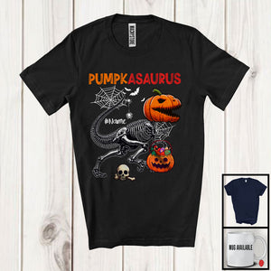 MacnyStore - Personalized Pumpkasaurus; Horror Halloween Skeleton T-Rex Dinosaur Custom Name; Pumpkin Candy T-Shirt