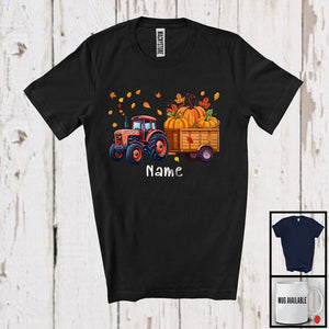 MacnyStore - Personalized Pumpkin On Tractor; Lovely Thanksgiving Custom Name Girl Boy; Farmer Family T-Shirt