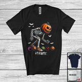 MacnyStore - Personalized Pumpkin Skeleton Playing Bocce Ball, Horror Halloween Custom Name Bocce Ball Player T-Shirt