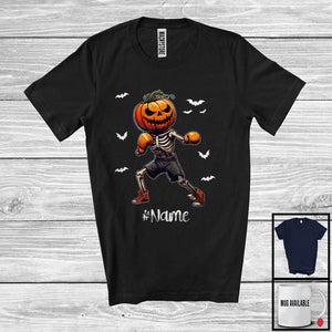 MacnyStore - Personalized Pumpkin Skeleton Playing Boxing, Horror Halloween Custom Name Boxing Player T-Shirt