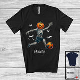 MacnyStore - Personalized Pumpkin Skeleton Playing Soccer, Horror Halloween Custom Name Soccer Player T-Shirt