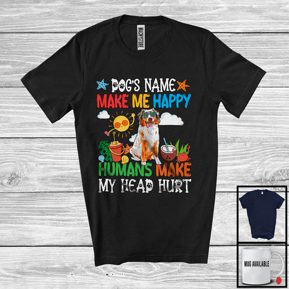 MacnyStore - Personalized Puppy's Custom Name Make Me Happy, Lovely Summer Vacation Australian Shepherd T-Shirt