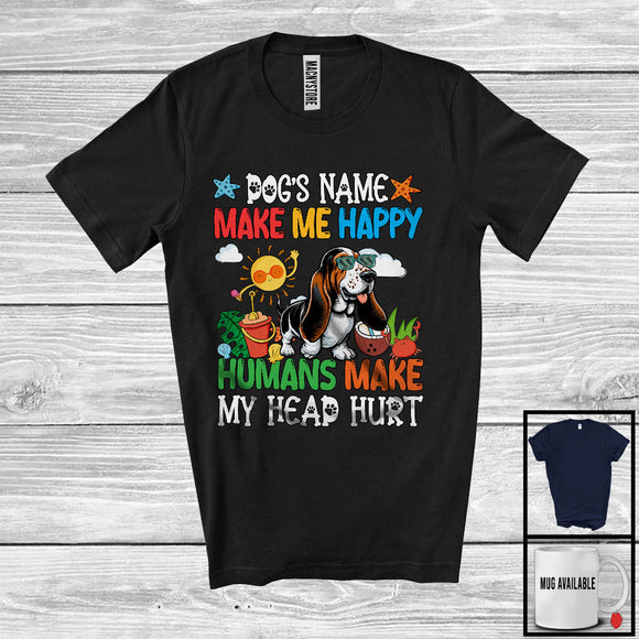 MacnyStore - Personalized Puppy's Custom Name Make Me Happy, Lovely Summer Vacation Basset Hound T-Shirt