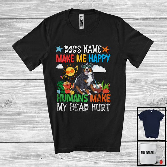 MacnyStore - Personalized Puppy's Custom Name Make Me Happy, Lovely Summer Vacation Bernese Mountain T-Shirt