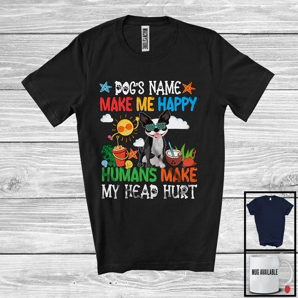 MacnyStore - Personalized Puppy's Custom Name Make Me Happy, Lovely Summer Vacation Boston Terrier T-Shirt
