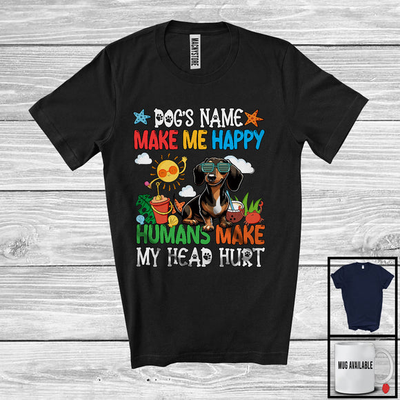 MacnyStore - Personalized Puppy's Custom Name Make Me Happy, Lovely Summer Vacation Dachshund Owner T-Shirt