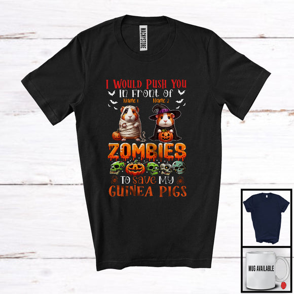 MacnyStore - Personalized Push You Front Of Zombies, Scary Halloween Custom Name Guinea Pigs Mummy Witch T-Shirt