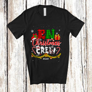 MacnyStore - Personalized RN Christmas Crew; Amusing X-mas Plaid Snow; Custom Name Nurse Nursing T-Shirt