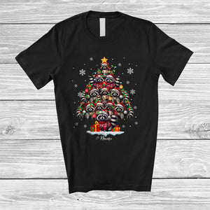 MacnyStore - Personalized Raccoons Christmas Tree; Joyful Custom Name Santa Raccoons Animal; X-mas Lights T-Shirt