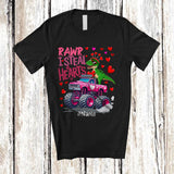 MacnyStore - Personalized Rawr I Steal Hearts; Joyful Valentine T-Rex On Monster Truck; Custom Name Boys Couple T-Shirt