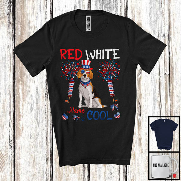 MacnyStore - Personalized Red White And Cool, Amazing 4th Of July Beagle Custom Name, Fireworks Patriotic T-Shirt