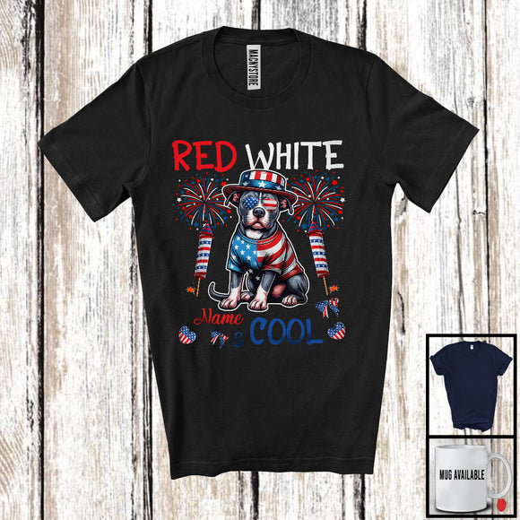 MacnyStore - Personalized Red White And Cool, Amazing 4th Of July Pit Bull Custom Name, Fireworks Patriotic T-Shirt