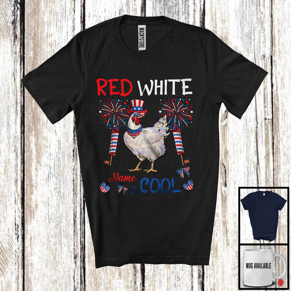 MacnyStore - Personalized Red White And Cool, Amazing 4th Of July chicken Custom Name, Fireworks Patriotic T-Shirt