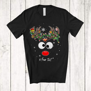 MacnyStore - Personalized Reindeer Face; Awesome Christmas Lights Custom Name Boys Girl; Family Group T-Shirt