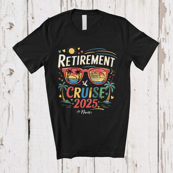 MacnyStore - Personalized Retirement Cruise 2025; Joyful Summer Vacation Sunglasses; Custom Name Family T-Shirt