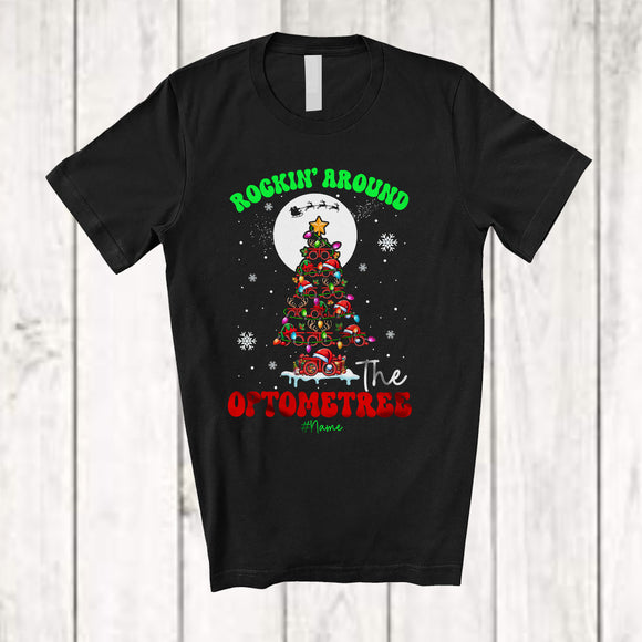 MacnyStore - Personalized Rockin' Around The Optometree; Amusing Christmas Tree Glasses; Custom Name Optometrist T-Shirt