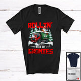 MacnyStore - Personalized Rollin' With My Gnomies; Awesome Christmas Custom Name Gnome Driving Garbage Truck T-Shirt