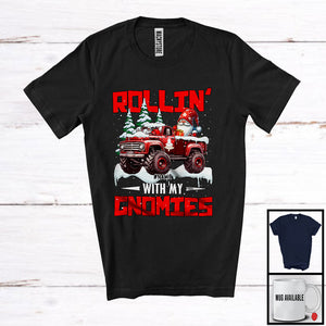 MacnyStore - Personalized Rollin' With My Gnomies; Awesome Christmas Custom Name Gnome Driving Pickup T-Shirt