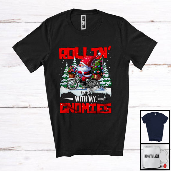 MacnyStore - Personalized Rollin' With My Gnomies; Awesome Christmas Custom Name Gnome Riding Bicycle T-Shirt