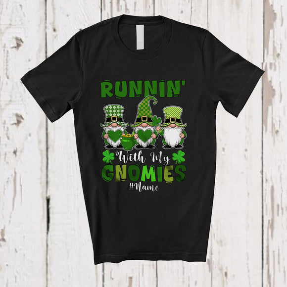 MacnyStore - Personalized Running With My Gnomies; Lovely St. Patrick's Day Custom Name Three Green Gnomes T-Shirt