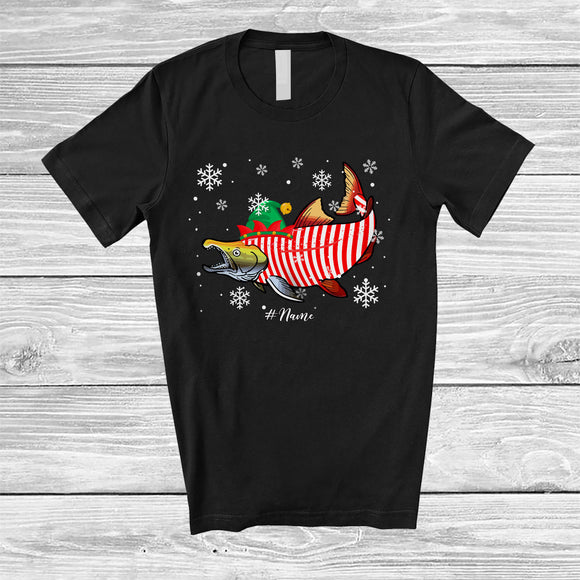 MacnyStore - Personalized Salmon Candy Canes Cosplay; Lovely Christmas Custom Name Elf Salmon; Sea Animal T-Shirt