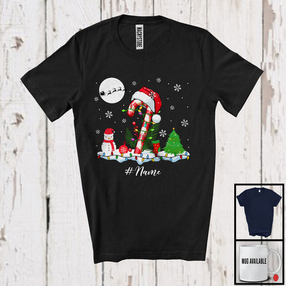 MacnyStore - Personalized Santa Candy Cane With Christmas Lights; Merry X-mas Custom Name; Family Group T-Shirt