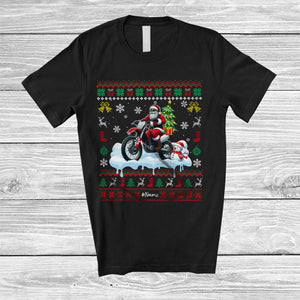 MacnyStore - Personalized Santa Christmas Tree On Dirt Bike; Joyful Sweater Snowman; Custom Name Rider T-Shirt