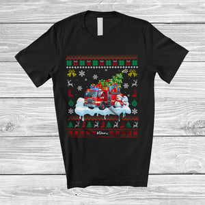 MacnyStore - Personalized Santa Christmas Tree On Fire Truck; Joyful Sweater Snowman; Custom Name Driver T-Shirt