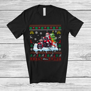 MacnyStore - Personalized Santa Christmas Tree On Motorcycle; Joyful Sweater Snowman; Custom Name Rider T-Shirt