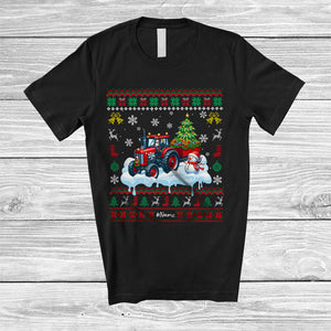 MacnyStore - Personalized Santa Christmas Tree On Tractor; Joyful Sweater Snowman; Custom Name Driver T-Shirt