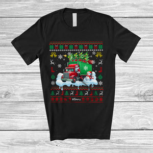 MacnyStore - Personalized Santa Christmas Tree On Truck; Joyful Sweater Snowman; Custom Name Driver T-Shirt