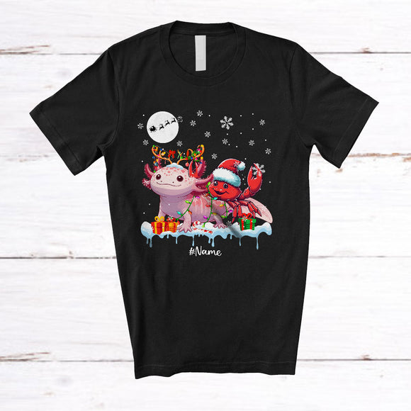 MacnyStore - Personalized Santa Crab Riding Reindeer Axolotl; Awesome Christmas Custom Name Sea Animal T-Shirt