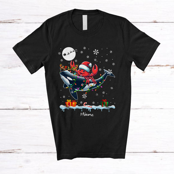 MacnyStore - Personalized Santa Crab Riding Reindeer Orca; Awesome Christmas Custom Name Sea Animal T-Shirt