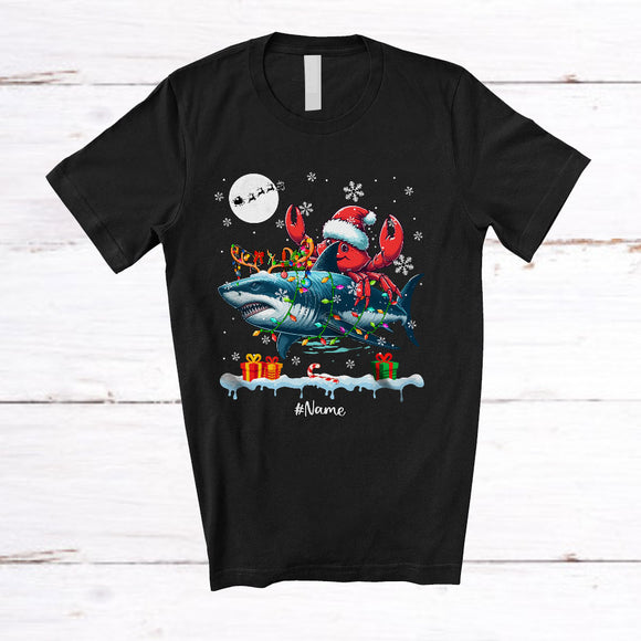 MacnyStore - Personalized Santa Crab Riding Reindeer Shark; Awesome Christmas Custom Name Sea Animal T-Shirt