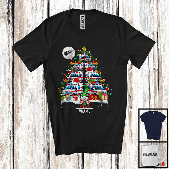 MacnyStore - Personalized Santa Elf Ambulance Christmas Tree; Awesome X-mas Custom Name Driver; Gnome T-Shirt