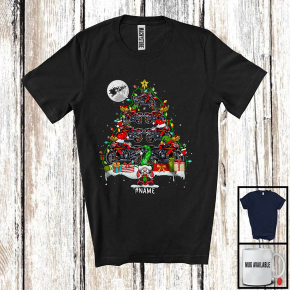 MacnyStore - Personalized Santa Elf Motorbike Christmas Tree; Awesome X-mas Custom Name Biker; Gnome T-Shirt