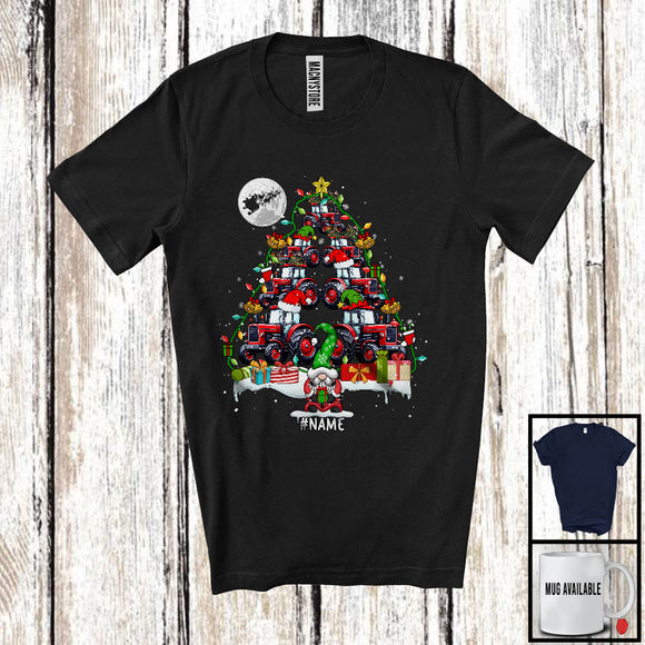 MacnyStore - Personalized Santa Elf Tractor Christmas Tree; Awesome X-mas Custom Name Driver; Gnome T-Shirt