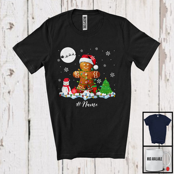 MacnyStore - Personalized Santa Gingerbread With Christmas Lights; Merry X-mas Custom Name; Family T-Shirt