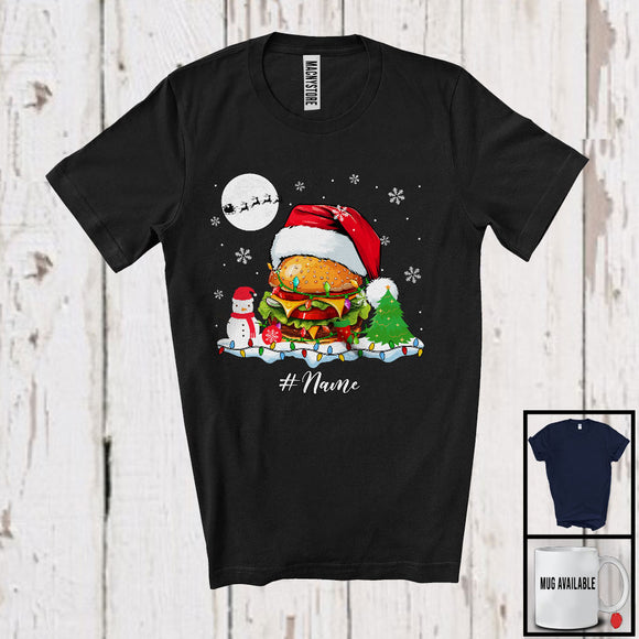 MacnyStore - Personalized Santa Hamburger With Christmas Lights; Merry X-mas Custom Name; Family T-Shirt