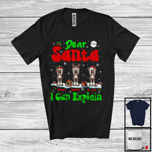 MacnyStore - Personalized Santa I Can Explain; Cheerful Christmas Custom Name Three Chinese Crested Dogs T-Shirt